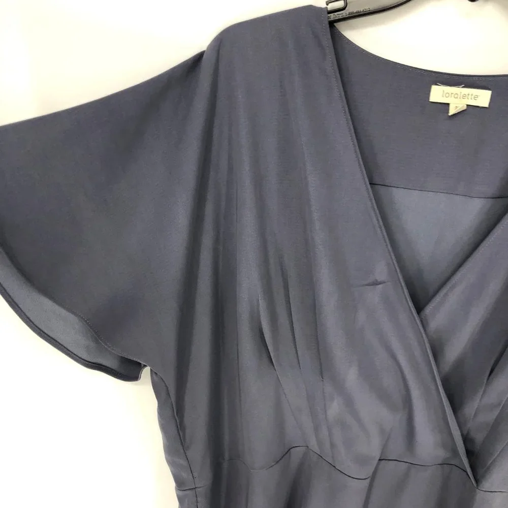 Loralette Dusty Blue Fit and Flare Surplice Dress - Picture 4 of 7